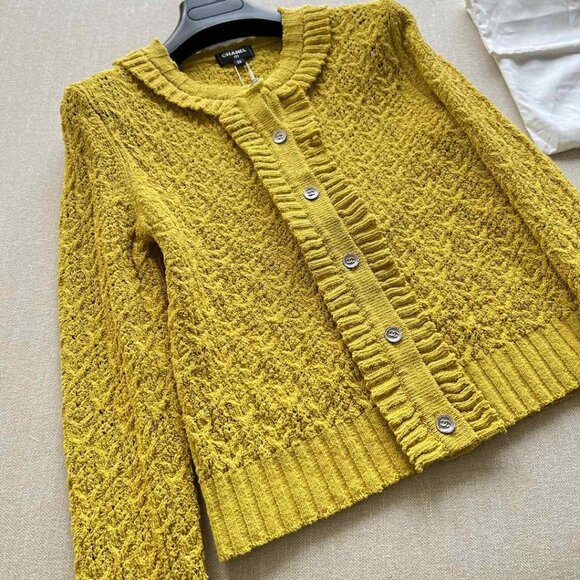 Chanel Ruffled Yellow Knit Cardigan - Picture 9 of 11
